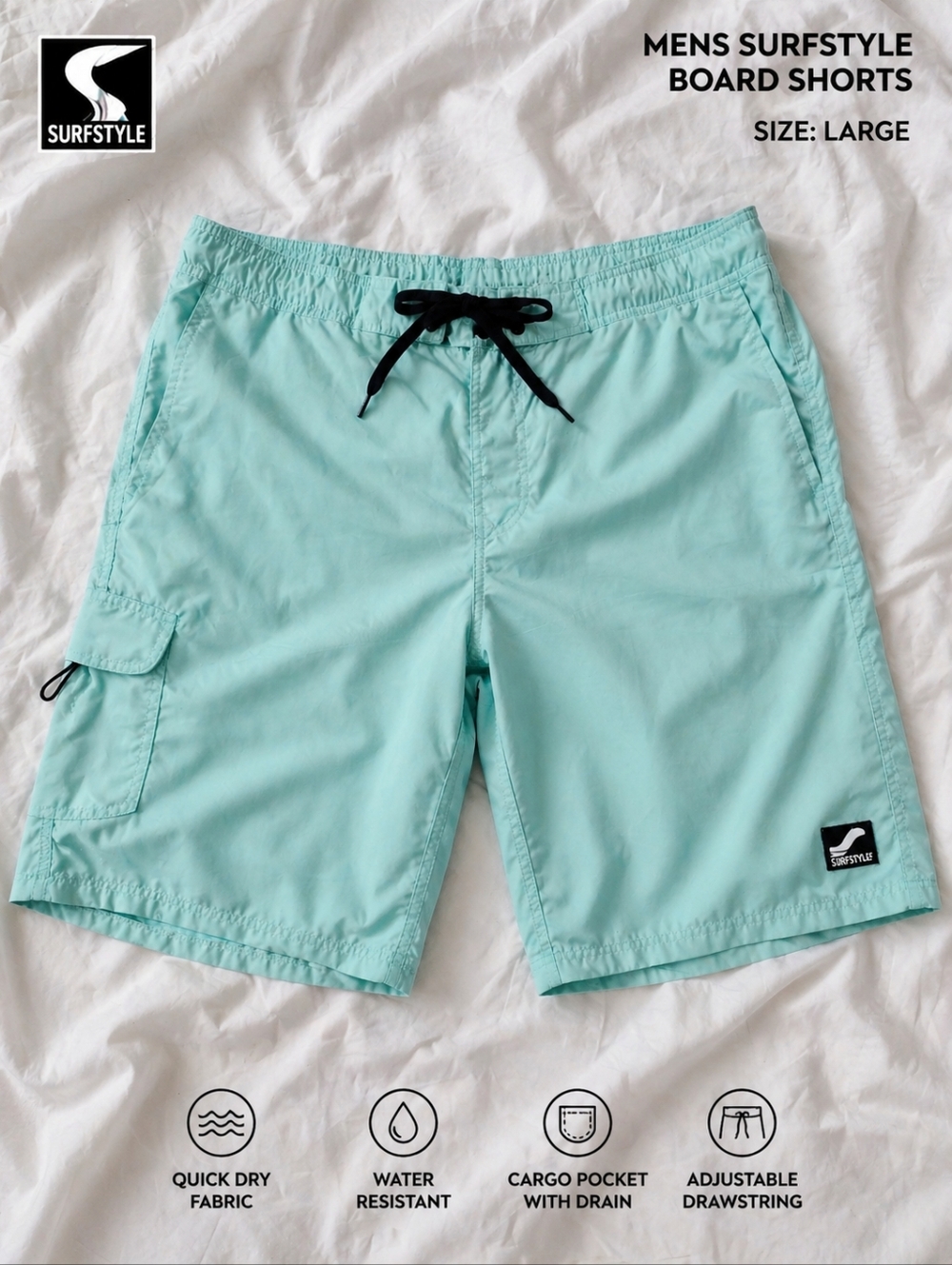 Surfstyle Mens Mint Green Swim Trunks